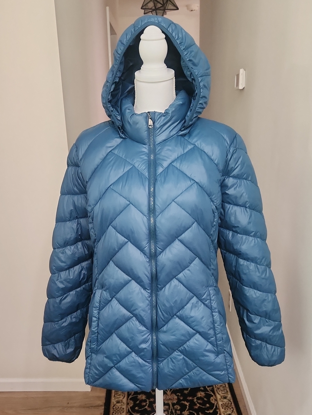 London Fog Teal Packable Down Puffer Jacket Coat Hooded XL